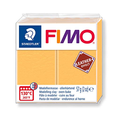 STAEDTLER 8010-109 Fimo Leather-Effect ofenhärtende Modelliermasse (für kreative Objekte im Leder-Look, lederähnliche Optik und Haptik) Farbe safrangelb von Staedtler