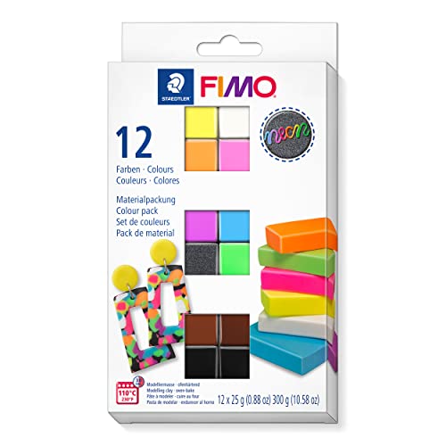STAEDTLER 8013 C12-3ST Modelliermasse, FIMO Effect Colour Pack 12 Half Blocks-neon, Standard von Staedtler