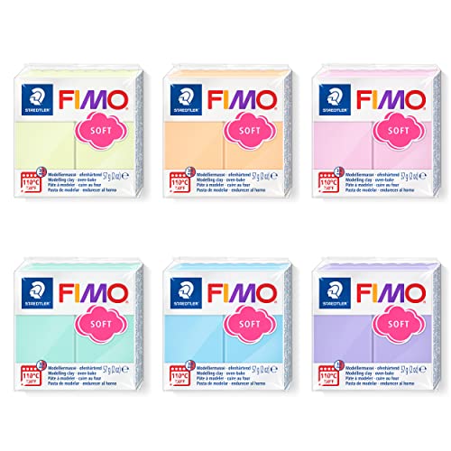 Staedtler 8020-PX FIMO Effect Modelliermasse, 6 Blöcke in Pastell-Farben zu je 57 g, geschmeidige, ofenhärtende Knete zum Basteln und Modellieren von Schmuck-und Deko-Accessoires, Mehrfarbig von STAEDTLER