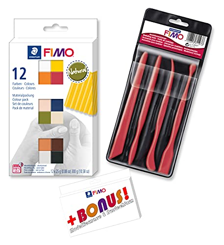 Staedtler 8023 C12-4 FIMO soft ofenhärtende Modelliermasse. Kartonetui mit 12 sortierten Natural-Farben (Natural - Farben Starter Set) von Staedtler