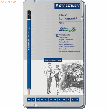 Staedtler Bleistift Mars Lumograph 12 Härtegrade Metalletui von Staedtler