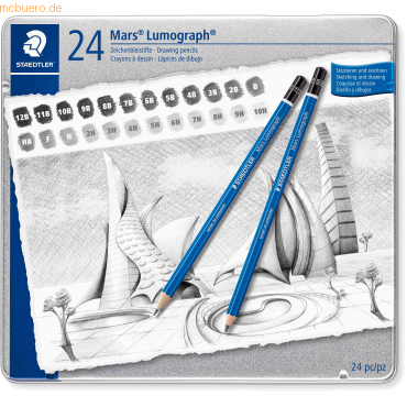 Staedtler Bleistift Mars Lumograph Härte sortiert Metalletui VE=24 Stü von Staedtler