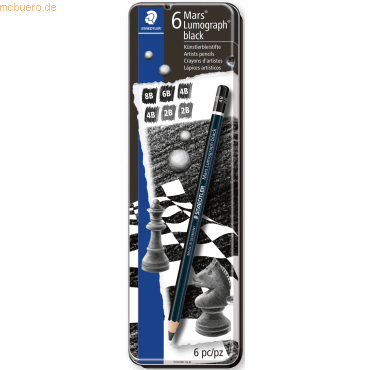 Staedtler Bleistift Mars Lumograph black Metalletui mit 6 Stiften schw von Staedtler