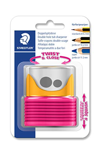STAEDTLER Doppelspitzdose mit Faltbalg, zwei Spitzlöcher für unterschiedliche Stiftformate, Blisterkarte mit 1 Spitzer gelb/beere, 513007BK-1 STAEDTLER Doppelspitzdose mit Faltbalg, zwei Spitzlöcher für unterschiedliche Stiftformate, Blisterkarte mit 1 Spitzer gelb/beere, 513007BK-1 von Staedtler