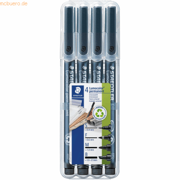 Staedtler Folienschreiber Lumocolor permanent S, F, M, B 4er Etui schw von Staedtler