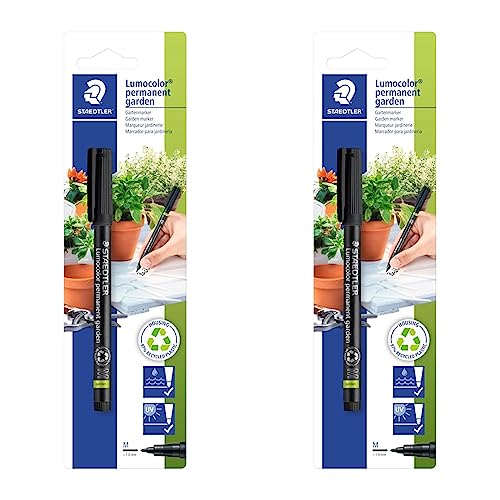 Staedtler Gartenmarker Lumocolor permanent garden, wisch- und wasserfest, wetterfest, Linienbreite M - Medium, ca. 1,0 mm, 1 schwarzer Marker auf Blisterkarte, 318-9WP4HZST (Packung mit 2) von STAEDTLER