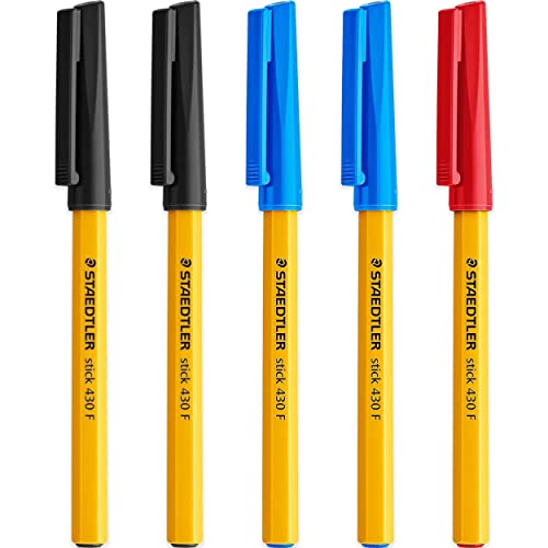 Staedtler Kugelschreiber, 0,3 mm, 430, glatt, Schwarz, Blau und Rot, 5 St ck von Staedtler