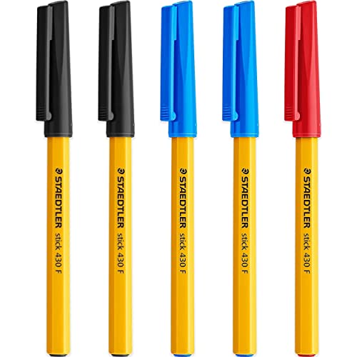 Staedtler Kugelschreiber, 0,3 mm, 430, glatt, Schwarz, Blau und Rot, 5 St ck von STAEDTLER