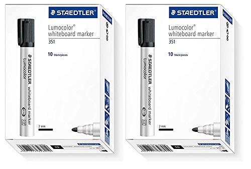 Staedtler Lumocolor 351-9 Whiteboard-Marker, Rundspitze, 20 Stück, schwarz von Staedtler