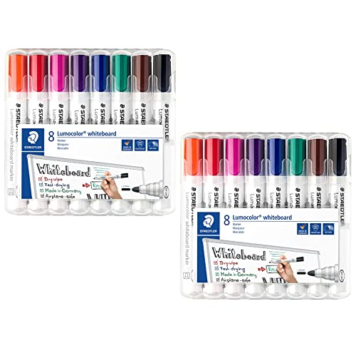Staedtler Lumocolor 351 WP8 Whiteboard-Marker (Rundspitze ca. 2 mm Linienbreite, Set mit 8 Farben (1 Pack, 2 Packungen), mehrfarbig von Staedtler