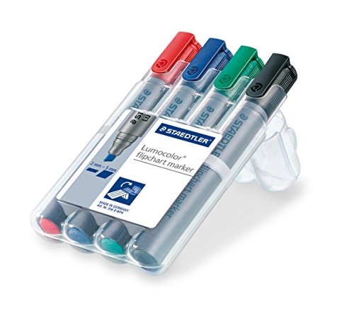 Staedtler Lumocolor 356 B WP4 Flipchart-Marker,Keilspitze 2 mm - 5 mm, nachfüllbar, 4 Farben in praktischer Aufstellbox (5er Pack) von Staedtler
