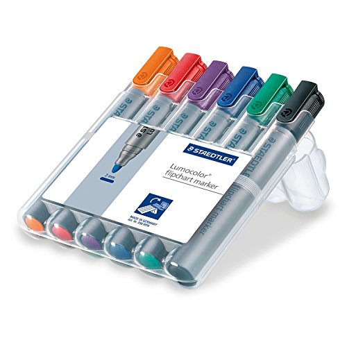 Staedtler Lumocolor 356 WP6 Flipchart-Marker, Rundspitze ca. 2 mm Linienbreite, Set mit 6 Farben, ideal für Flipchart-Blöcke, farbintensiv, geruchsarm, hohe Qualität (4er Pack) von Staedtler