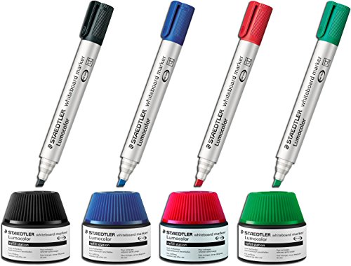 Staedtler Lumocolor whiteboard Marker Nachf?llstation f?r 351/351 B, 4 Farben blau rot gr?n schwarz (4 Farben + 4 Stifte) von Staedtler