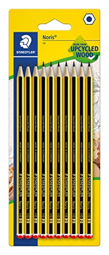STAEDTLER Bleistift Noris 120, Made from Upcycled Wood, Härtegrad HB, Rutschfeste Soft-Oberfläche, hohe Buchfestigkeit, hohe Qualität Made in Germany, Blisterkarte mit 10 Stück, 120-2BK10D von Staedtler