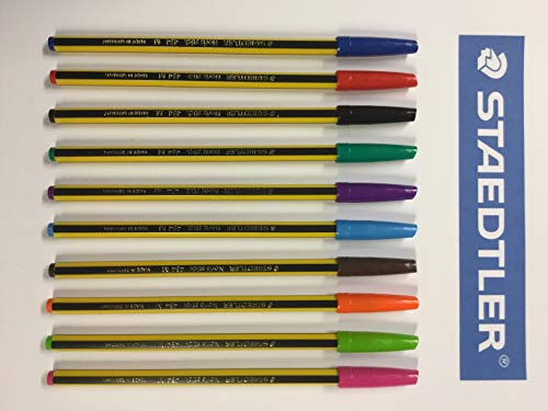 Staedtler Noris Stick 434 M Kugelschreiber, 1 mm, 10er-Set, klassische Farben (Blau, Rot, Schwarz, Grün) leuchtende Farben (Blau, Fuxia, Lila, Braun, Orange, Hellgrün) von Staedtler