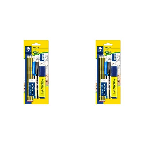 Staedtler Office Set, 3 Bleistifte, 2 Kugelschreiber, 1 Marker, 1 Radierer, 1 Spitzer, Büro Set auf Blisterkarte, 60 BK-4 (Packung mit 2) von Staedtler