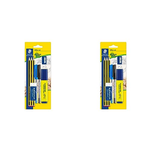 Staedtler Office Set, 3 Bleistifte, 2 Kugelschreiber, 1 Marker, 1 Radierer, 1 Spitzer, Büro Set auf Blisterkarte, 60 BK-4 (Packung mit 2) von Staedtler