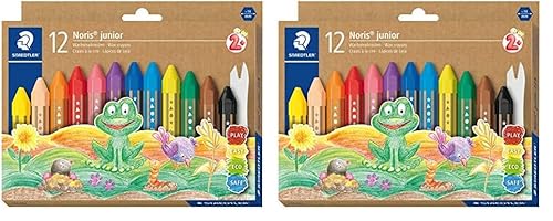 Staedtler Wachsmalkreide Noris junior 224, perfekt für kleine Kinderhände, extra bruchsicher, Etui mit 12 Farben, 224 C12 (Packung mit 2) von Staedtler