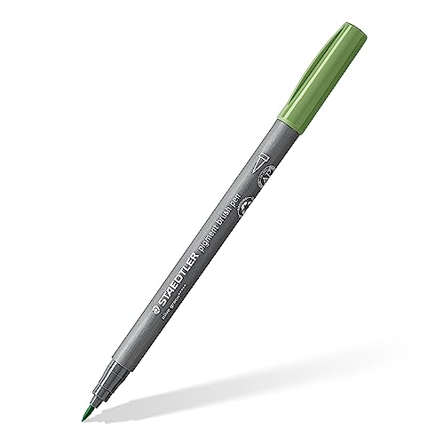 STAEDTLER brush pen pigment Arts, olivgrün, pigmentierte Premium-Zeichentusche, Pinselspitze für variable Linienbreite, wasserfest, schnelltrocknend, brush pen Einzelstift, 371-57 von Staedtler