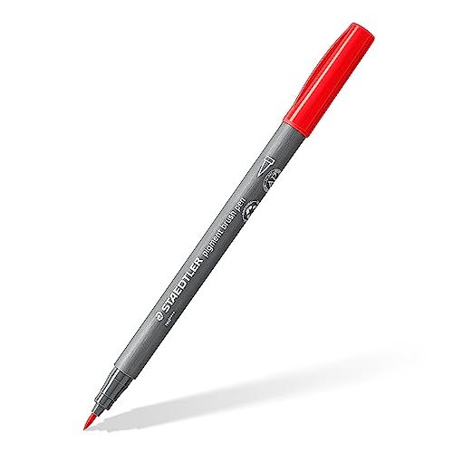 STAEDTLER brush pen pigment Arts, rot, pigmentierte Premium-Zeichentusche, Pinselspitze für variable Linienbreite, wasserfest, schnelltrocknend, brush pen Einzelstift, 371-2 von Staedtler