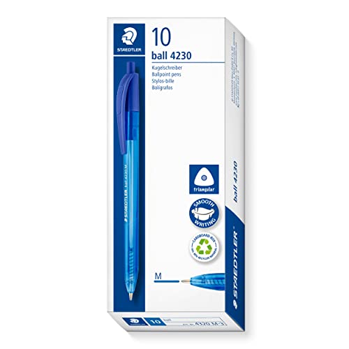 STAEDTLER dreikant retract Kugelschreiber, Schreibfarbe blau, Linienbreite M ca. 1,00 mm, für entspanntes Schreiben, 10 blaue Kugelschreiber im Kartonetui, 4230 M-3 STAEDTLER dreikant retract Kugelschreiber, Schreibfarbe blau, Linienbreite M ca. 1,00 mm, für entspanntes Schreiben, 10 blaue Kugelschreiber im Kartonetui, 4230 M-3 von Staedtler
