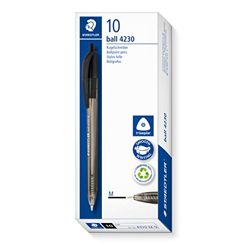 STAEDTLER dreikant retract Kugelschreiber, Schreibfarbe schwarz, Linienbreite M ca. 1,00 mm, für entspanntes Schreiben, 10 schwarze Kugelschreiber im Kartonetui, 4230 M-9 STAEDTLER dreikant retract Kugelschreiber, Schreibfarbe schwarz, Linienbreite M ca. 1,00 mm, für entspanntes Schreiben, 10 schwarze Kugelschreiber im Kartonetui, 4230 M-9 von Staedtler