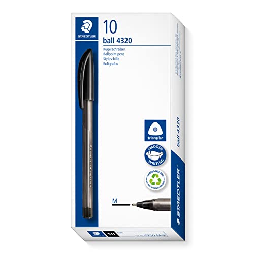 STAEDTLER dreikant stick Kugelschreiber, Schreibfarbe schwarz, Linienbreite M ca. 1,00 mm, für entspanntes Schreiben, 10 schwarze Kugelschreiber im Kartonetui, 4320 M-9 STAEDTLER dreikant stick Kugelschreiber, Schreibfarbe schwarz, Linienbreite M ca. 1,00 mm, für entspanntes Schreiben, 10 schwarze Kugelschreiber im Kartonetui, 4320 M-9 von Staedtler