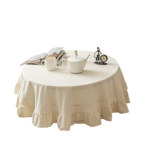 Stafeny Runde Tischdecke aus Weiße Baumwoll 160x160 cm, Rüschen Design Tischtuch, Pflegeleichte Abwaschbare Tischdecke, Küchentischdekoration Tischdecken, Couchtischabdeckung von Stafeny