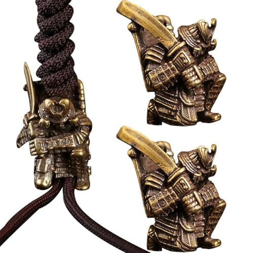 Stakee 2 Teile/Satz Messing Antike Japanische Breitschwert Samurai Lanyard Perle Paracord Perlen Keychain Werkzeug DIY Halskette Rucksack Anhänger Zubehör von Stakee