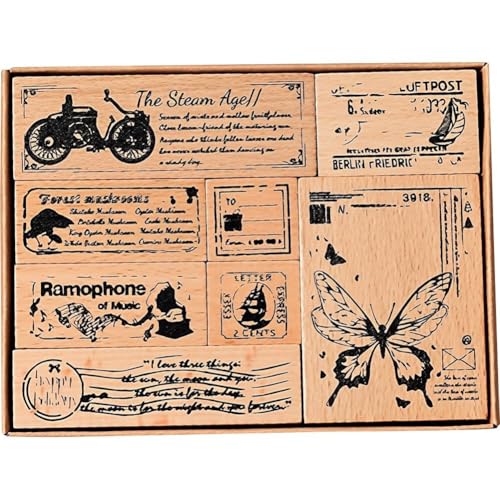 Stakee Vintage-notizbuchstempel, Holzstempel-Set, Siegeletiketten, Hintergrundstempel, Holztagebuchstempel Für Zeitschriften, Sammelalbum, Fotoalbum Stakee Vintage-notizbuchstempel, Holzstempel-Set, Siegeletiketten, Hintergrundstempel, Holztagebuchstempel Für Zeitschriften, Sammelalbum, Fotoalbum von Stakee