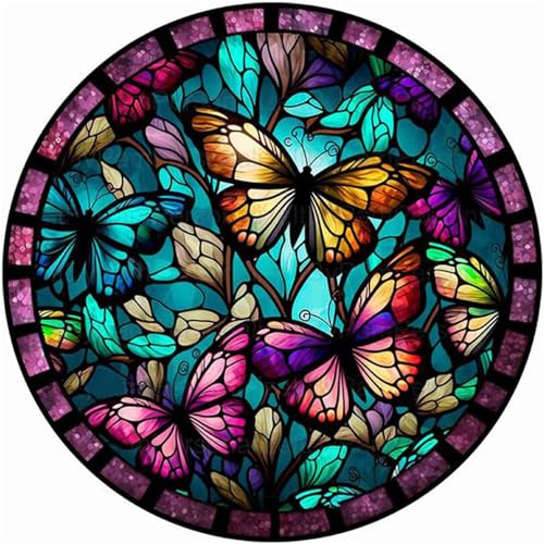 Stalente Diamond Painting Erwachsene Set, 5D DIY Diamond Art Kits for Beginners Round Full Drill Diamond Painting for Home Wall Decoration Gift 30×30cm/12×12inch, Stained Glass Schmetterling von Stalente