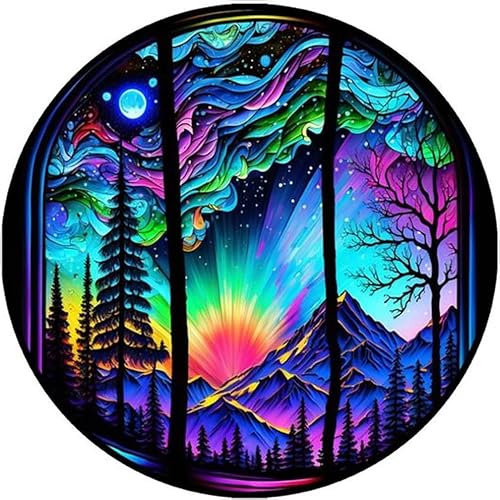 Stalente Diamond Painting Erwachsene Set Aurora Nachtansicht, 5D DIY Diamond Art Kits for Beginners Round Full Drill Diamond Painting for Home Wall Decoration Gift 30×40cm/12×16inch, Landschaft von Stalente