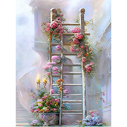 Stalente Diamond Painting Erwachsene Set Blume, 5D Diamond painting Blumentreppe, Rund Full Drill Diamond Painting for Home Wall Decoration Gift 30x40cm/12x16in von Stalente