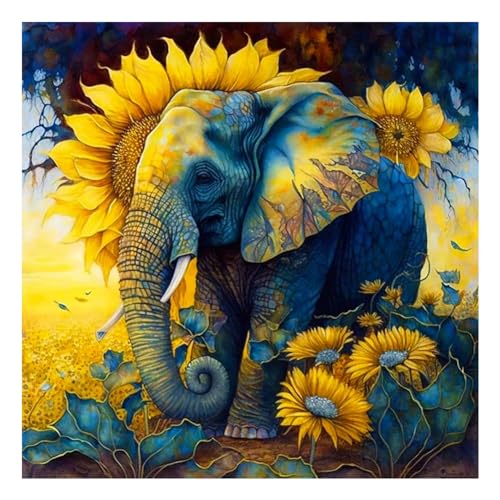 Stalente Diamond Painting Erwachsene Set Elefant, 5D Diamond painting Sonnenblume, Rund Full Drill Diamond Painting for Home Wall Decoration Gift 30x30cm/12x12in von Stalente