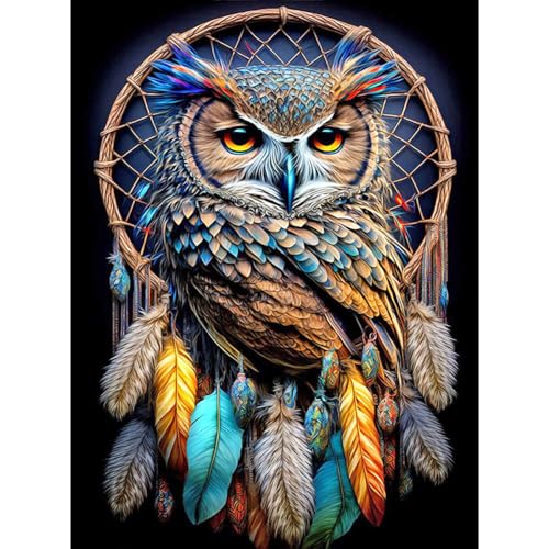 Stalente Diamond Painting Erwachsene Set Eule, 5D DIY Diamond Art Kits for Beginners Round Full Drill Diamond Painting for Home Wall Decoration Gift 30×40cm/12×16inch, Traumfänger von Stalente