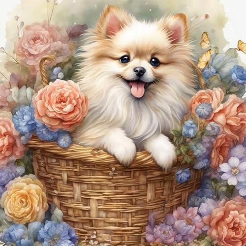 Stalente Diamond Painting Erwachsene Set Hund, 5D Diamond painting Tiere, Rund Full Drill Diamond Painting for Home Wall Decoration Gift 30x30cm/12x12in, Blume von Stalente