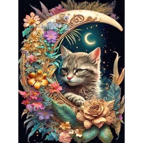 Stalente Diamond Painting Erwachsene Set Katze, 5D DIY Diamond Art Kits for Beginners Round Full Drill Diamond Painting for Home Wall Decoration Gift 30×40cm/12×16inch, Blume von Stalente