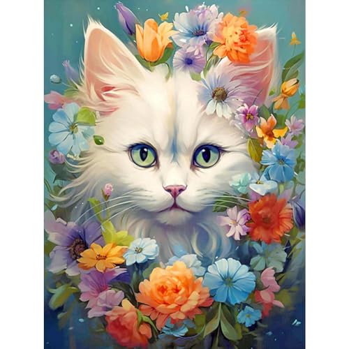 Stalente Diamond Painting Erwachsene Set Katze, 5D Diamond painting Tiere, Rund Full Drill Diamond Painting for Home Wall Decoration Gift 30x40cm/12x16in von Stalente