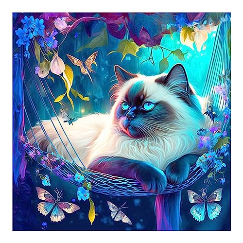 Stalente Diamond Painting Erwachsene Set Katze, Round Full Drill Diamond Art Kits, 5D DIY Paint with Diamonds Crafts for Home Wall Decoration Gifts 30x30cm/12×12Inch von Stalente