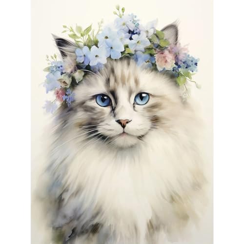 Stalente Diamond Painting Erwachsene Set Katzen, 5D Diamond painting Tiere, Rund Full Drill Diamond Painting for Home Wall Decoration Gift 30x40cm/12x16in von Stalente