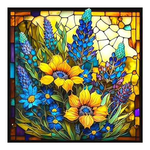 Stalente Diamond Painting Erwachsene Set Stained Glass Blume, 5D Diamond painting Sonnenblume, Rund Full Drill Diamond Painting for Home Wall Decoration Gift 30x30cm/12x12in von Stalente