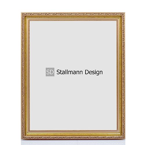 Stallmann Design Barockrahmen “OIA” | 33x45 cm | Gold | Echtholz-Bilderrahmen antik | mit Kunstglas | Fotorahmen aus Holz im Vintagestyle von Stallmann Design