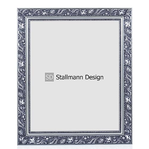 Stallmann Design Bilderrahmen Barockrahmen SWAN | 20x20 cm | Silber | Echtholz-Bilderrahmen antik | 80 andere Größen verfügbar | Fotorahmen aus Holz im Vintagestyle von Stallmann Design