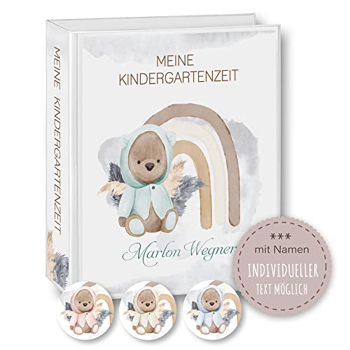 Kindergarten Ordner personalisiert mit Namen und Wunschtext Kuma Bär Teddy A4 Watercolor - Meine Kindergartenzeit Kindergartenordner Portfolioordner Sammelordner Junge Mädchen von Stammbuchshop