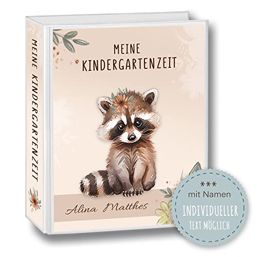 Kindergarten Ordner personalisiert mit Namen und Wunschtext Racoon Waschbär A4 - Meine Kindergartenzeit Kindergartenordner Portfolioordner Sammelordner Junge Mädchen von Stammbuchshop