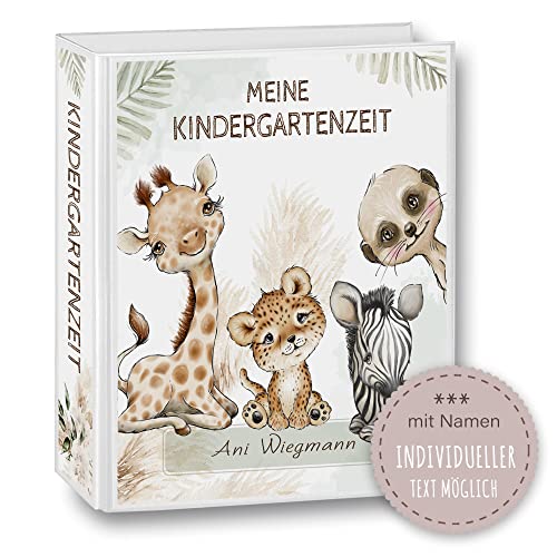 Kindergarten Ordner personalisiert mit Namen und Wunschtext Safaro Safari Tiere A4 - Meine Kindergartenzeit Kindergartenordner Portfolioordner Sammelordner Junge Mädchen von Stammbuchshop