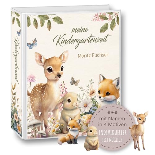 Kindergarten Ordner personalisiert mit Namen und Wunschtext Sweet Babies Reh Fuchs Hase A4 - Meine Kindergartenzeit Kindergartenordner Portfolioordner Sammelordner Junge Mädchen von Stammbuchshop