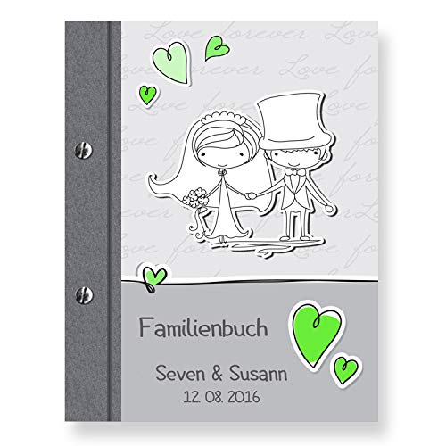 Stammbuch der Familie personalisiert 'Comical' grün A5 Familienbuch Familienstammbuch Stammbaum Stammbücher Holzbuch Hochzeit von Stammbuchshop