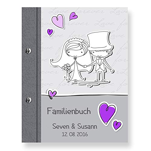 Stammbuch der Familie personalisiert 'Comical' lila A4 Familienbuch Familienstammbuch Stammbaum Stammbücher Holzbuch Hochzeit von Stammbuchshop