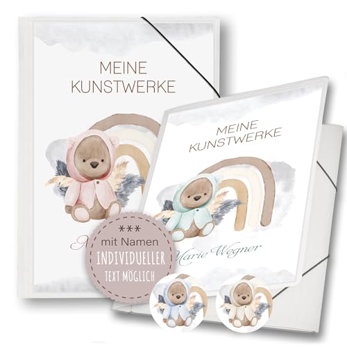 Zeichenmappe A4 oder A3 Schule Kindergarten Mappe personalisiert Namen Kuma Teddy Regenbogen Rosa Beige Grün Blau - Kunstwerke Erinnerungsmappe Sammelmappe Junge Mädchen Zeichenmappe A4 oder A3 Schule Kindergarten Mappe personalisiert Namen Kuma Teddy Regenbogen Rosa Beige Grün Blau - Kunstwerke Erinnerungsmappe Sammelmappe Junge Mädchen von Stammbuchshop